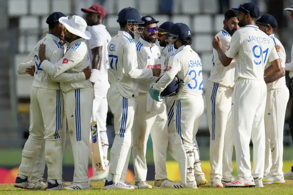 India celebrate after wrapping up the win, West Indies vs India, 1st Test, Dominica, 3rd day, July 14, 2023 © Associated Press