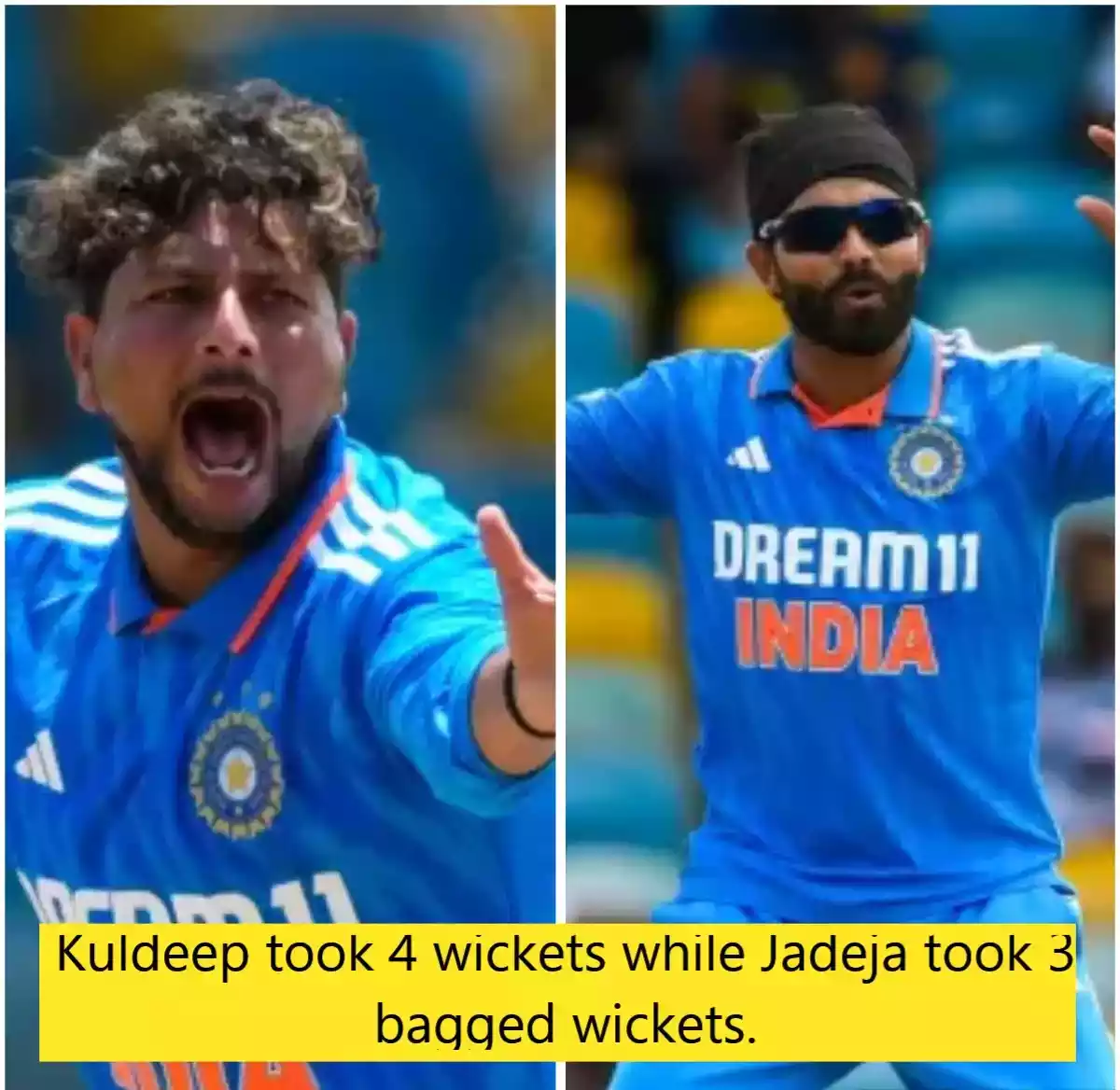 Kuldeep took 4 wickets while Jadeja took 3 bagged wickets.