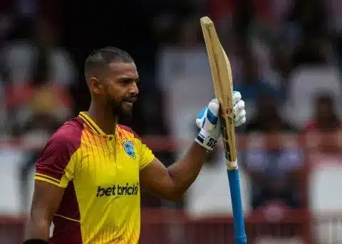 Nicholas Pooran takes in the applause on getting to 50 off 29 balls