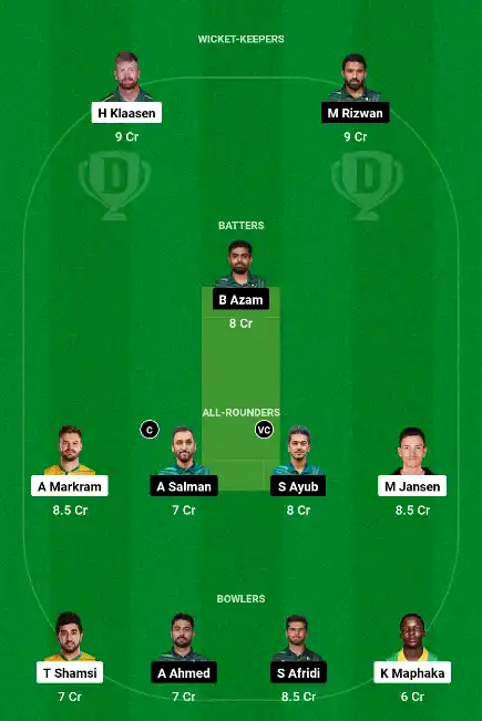 SA vs PAK ड्रीम 11 टीम