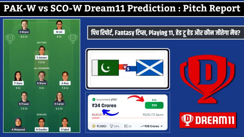 PAK W vs SCO W Dream11 Prediction Pitch Report PAK-W vs SCO-W Dream11 Prediction Pitch Report